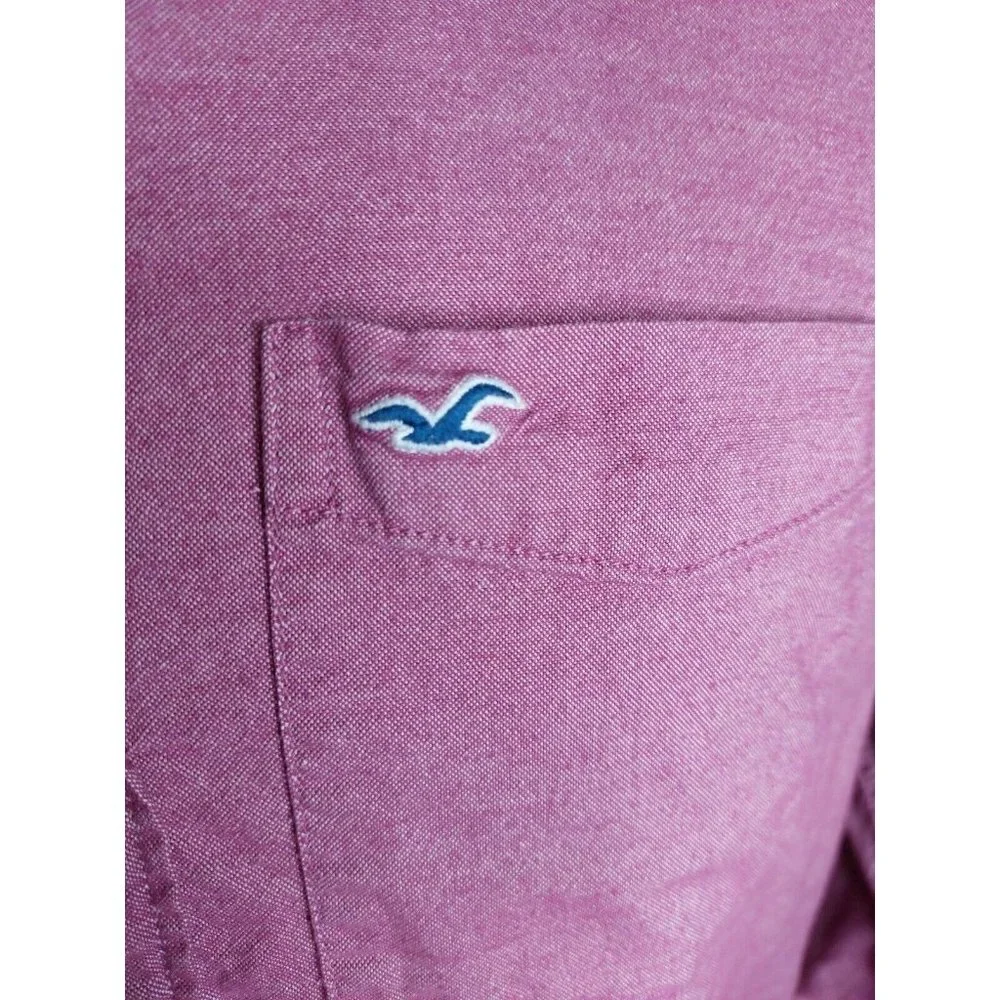 Hollister Mens Large Button Up Shirt Epic Flex Stretch LS Classic Fit Mauve Pink